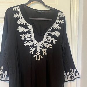 Swim cover up, black with white trim, XXL